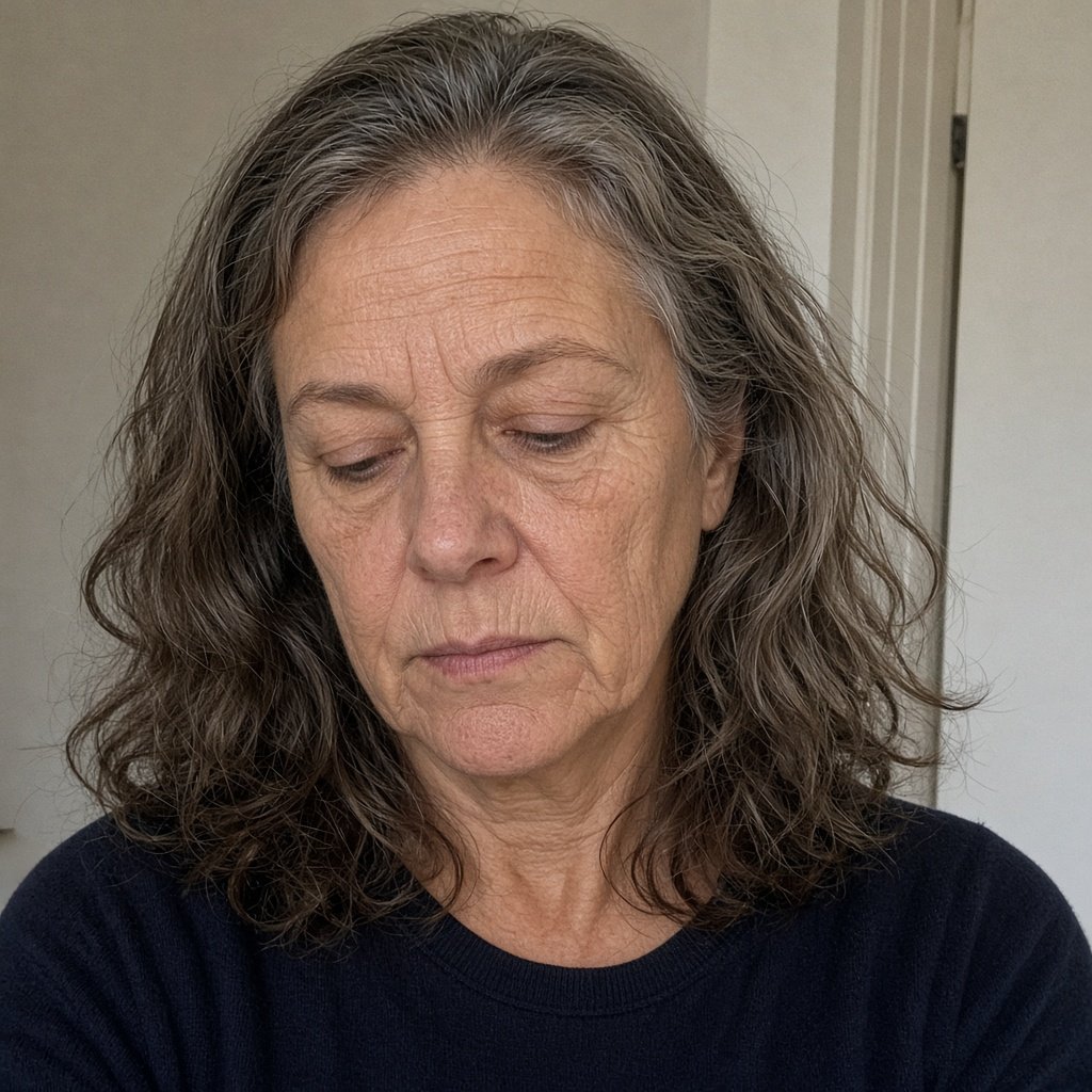 Susan before, deep lines and tired under-eyes